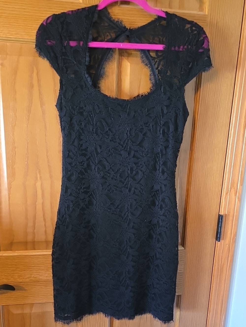 Jump Black Lace Mini Dress with Cap Sleeves